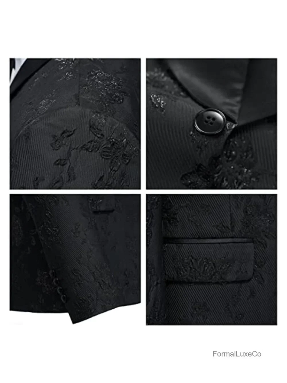 Men's 3 Piece Tuxedo Suit Set Floral Pattern Blazer Waistcoat Pants Regular Fit